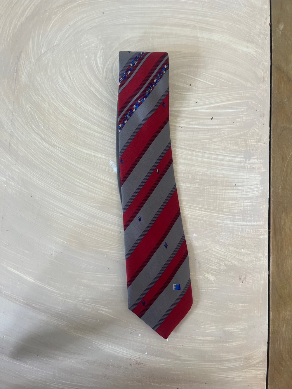 Men's Fendi Red and Gray Striped Silk Tie
